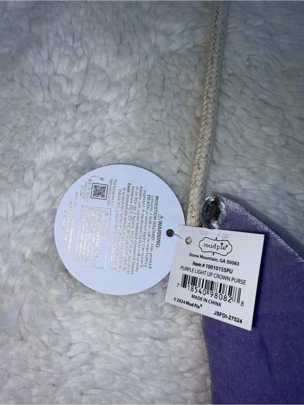 NWT Mud Pie Purple Pink Double Sided Light Up Crown Purse Velvet Magnetic